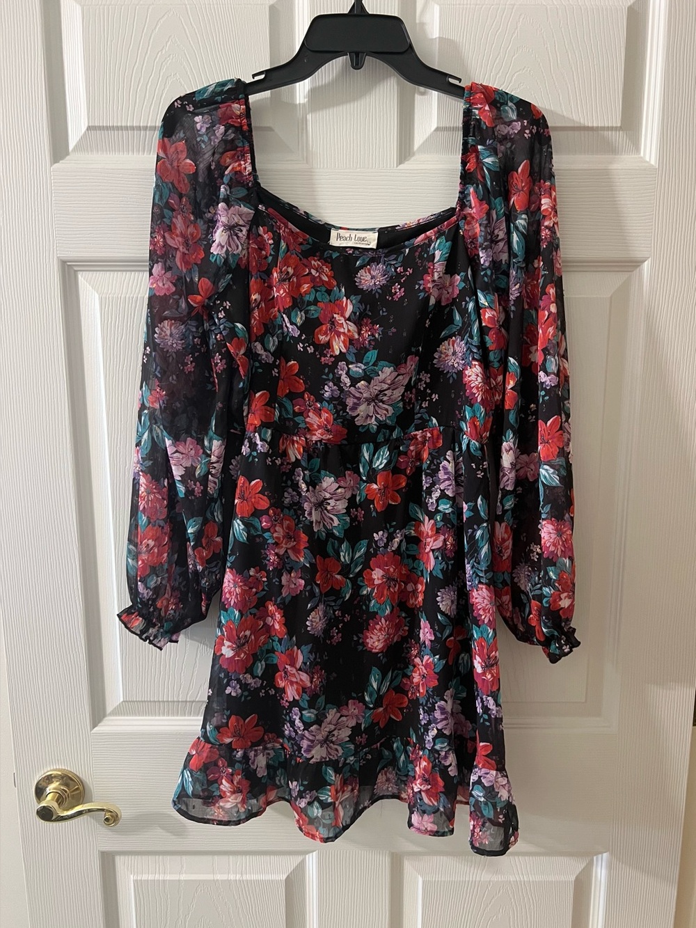 Peach Love California Black Floral Long Sleeve Mini Dress